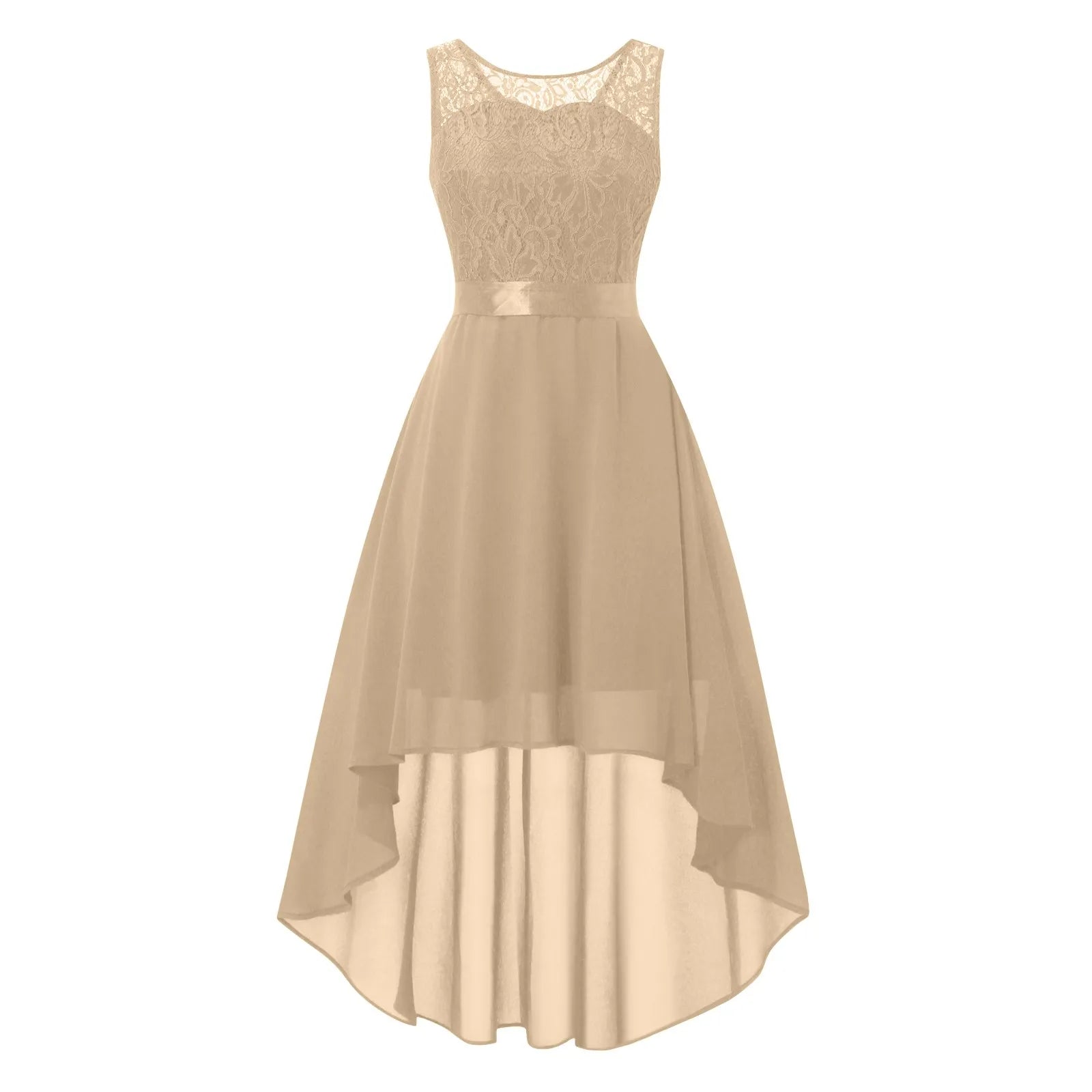 Bow Belt Elegant Irregular Length Women'S Elegant Dresses Sleeveless Chiffon Bridesmaid Cocktail Dress Female Clothing