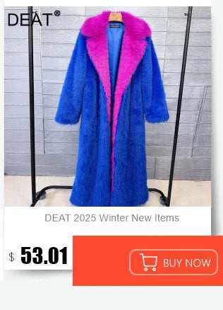 DEAT 2025 winter new fashion high quality Fox Faux Fur long Coat for Women Suit Collar solid color thick warm jacket 11A06914