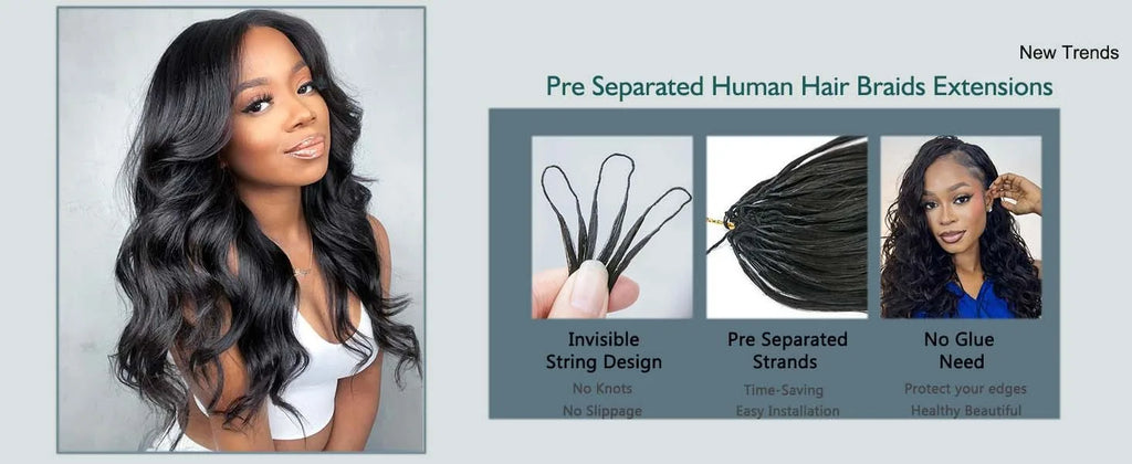 Body Wave Knotless Pre Separated Crochet Human Hair Extensions Bundles With Threading Brazilian Feather Virgin Hair for Braid