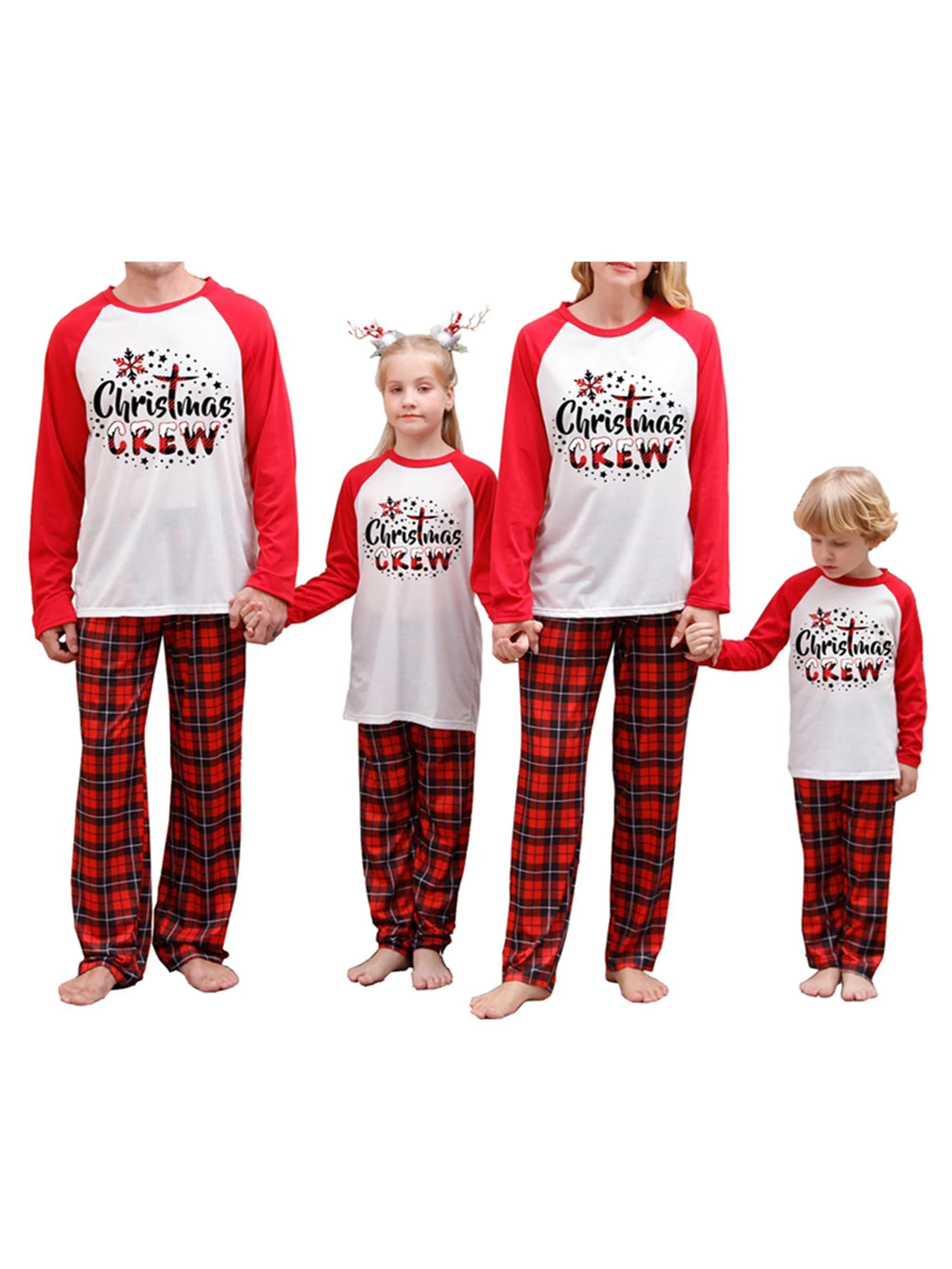 Christmas Family Matching Pajamas Set Long Sleeve Letter Print T-shirt with Plaid Pants Sleepwear Loungewear for the Whole
