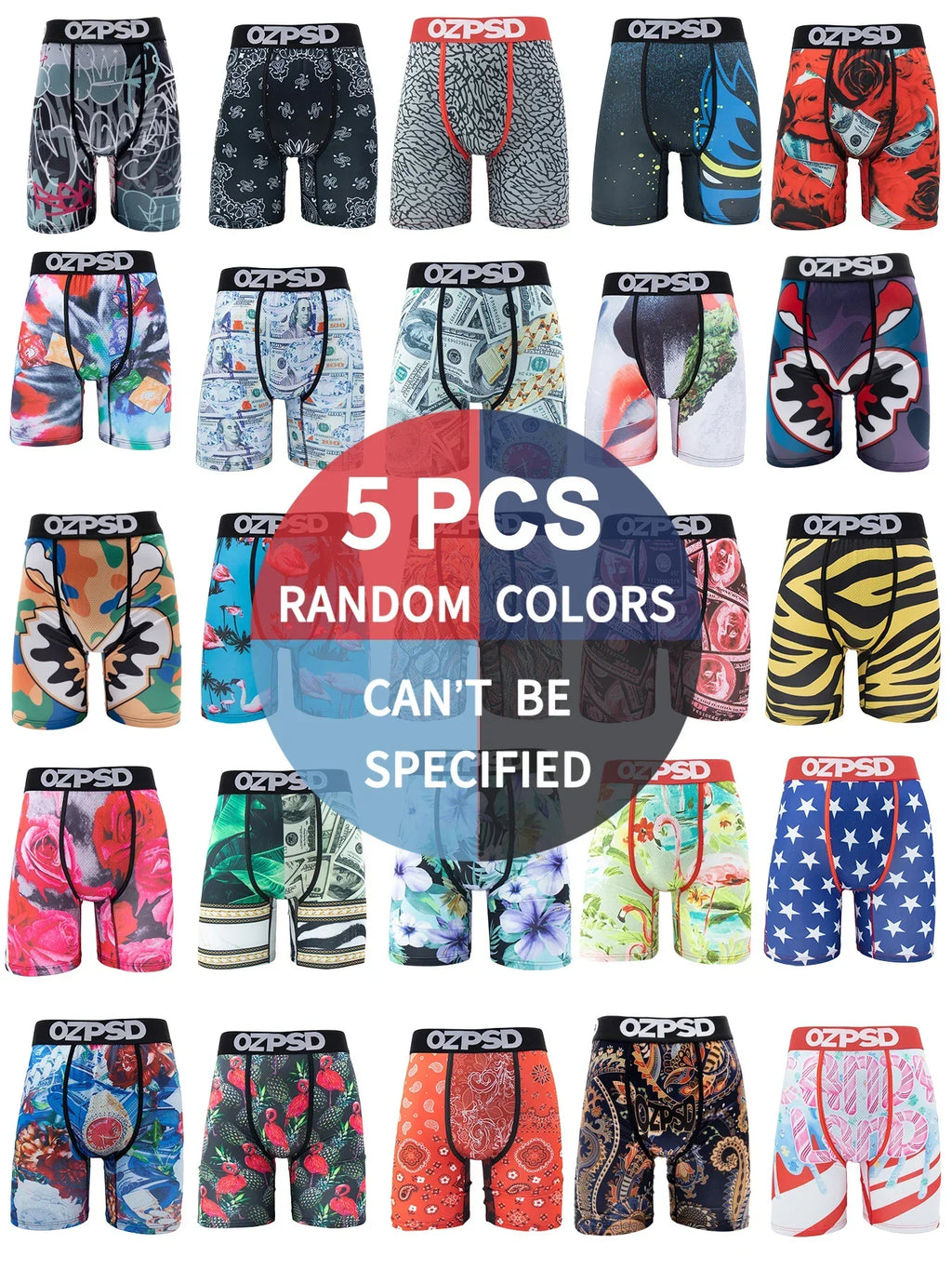 5Pcs Sexy Summer Men Boxer Underwear Breathable Printed Men's Panties Underpants Male Plus Size Man Boxer Briefs Man Boxershorts