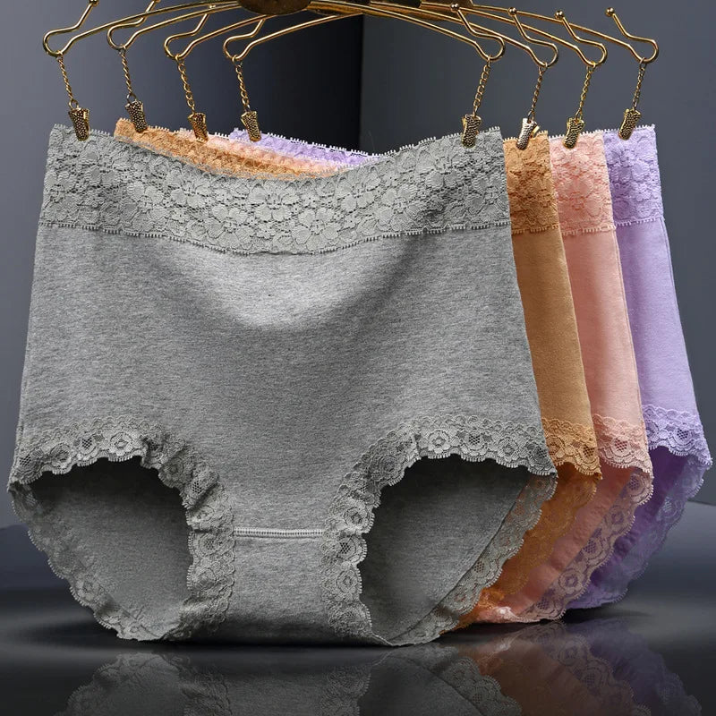 12PCS High quality Cotton Panties Women's Underwear High waist  Lace Resilient Soft  Briefs Abdomen In Slimming lingerie