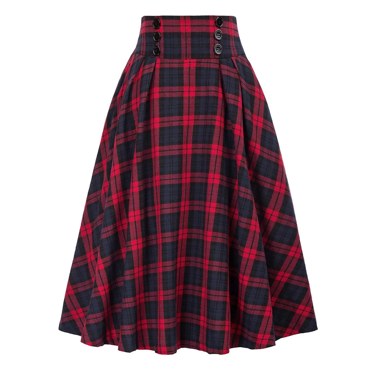 High Waisted Plaid Large Swing Skirt, Fashionable Women's Plaid Elastic Waisted A-line Skirt