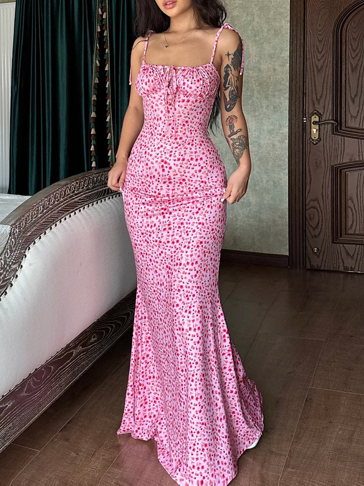 Dulzura Women Floral Print  Sleeveless Bodycon Maxi Dress Outfits Birthday Party Club Clothes