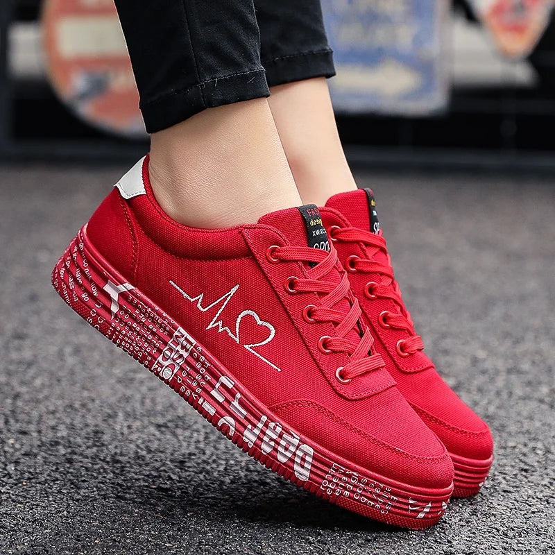 Fashion Women Vulcanized Shoes Sneakers Ladies Lace-up Casual Shoes Breathable Canvas Lover Shoes Graffiti Flat Zapatos Hombe