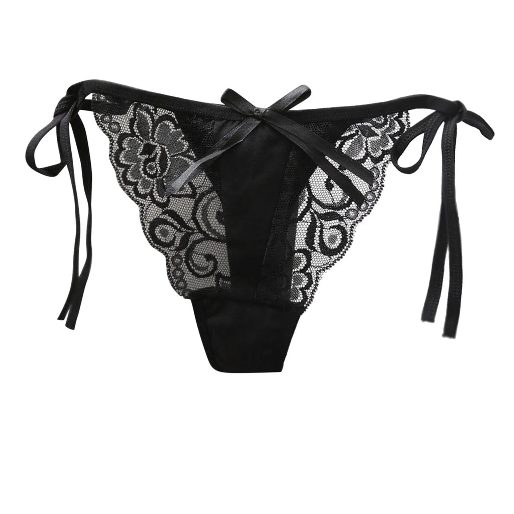Women Sexy Lace Thong Low Waist Panties Side Tie See-Through Underpant Intimates Erotic Lingerie Ladies Underwear трусы женские