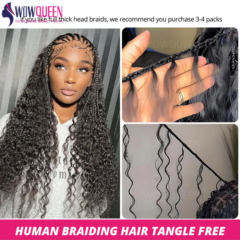 100% Human Hair Deep Wave Boho Braids Human Hair Bulk 50g/100g Braiding Hair Weave Extensions Brazilian Curly Hair for Braiding