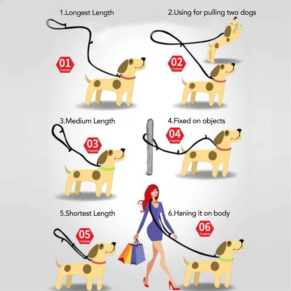 Multifunctional Dog Leash,Adjustable Length Multipurpose for Medium & Large Dogs,Convertible Hands Free,Crossbody,Over Shoulder