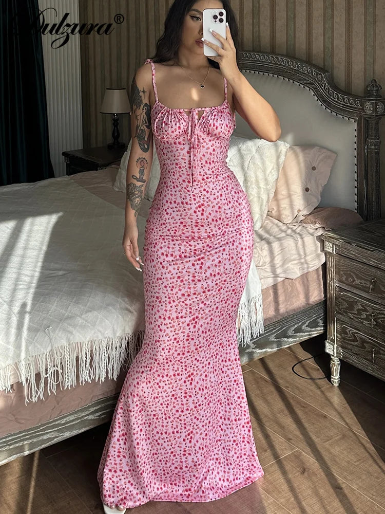 Dulzura Women Floral Print  Sleeveless Bodycon Maxi Dress Outfits Birthday Party Club Clothes