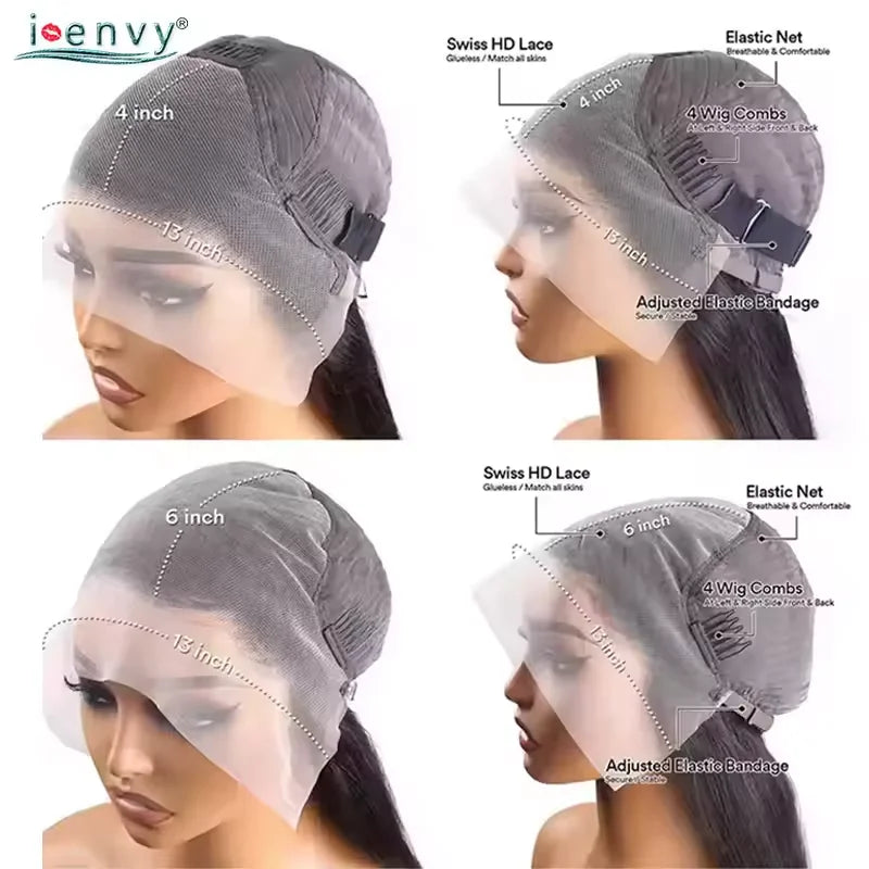 13X4 HD Transparent Lace Front Wigs Burgundy Red Human Hair Wigs PrePlucked 13X6 32Inch Body Wave Lace Front Wig For Women Curly