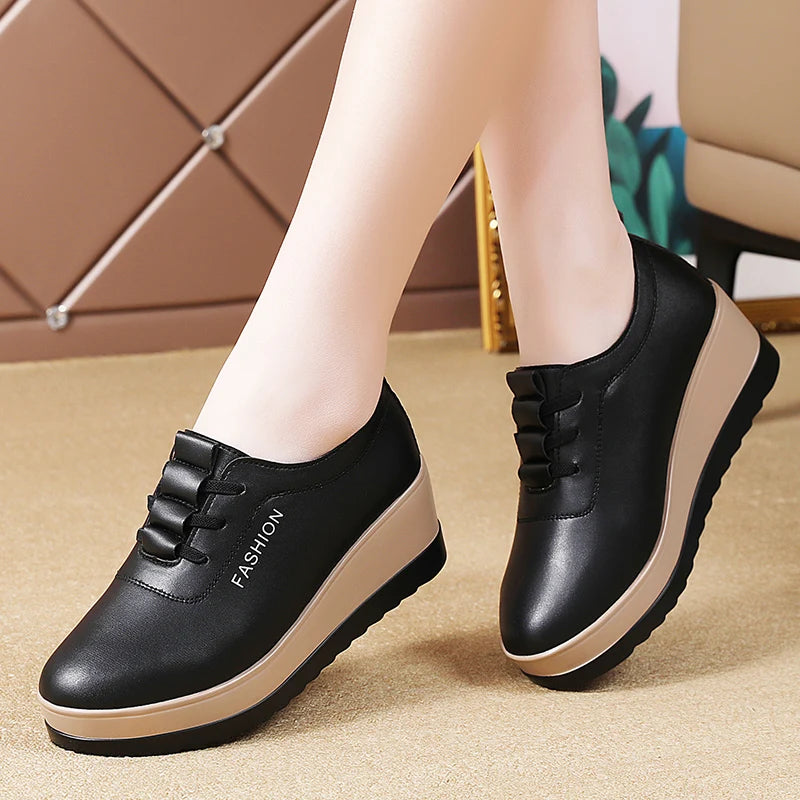 New women's 43 casual shoes, 100% genuine leather breathable and fashionable leather shoes for walking