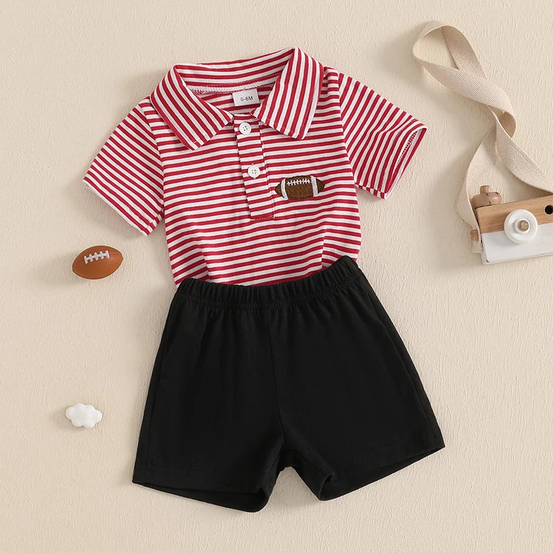 2025-01-16 Lioraitiin Toddler Baby Boy Summer Clothes Short Sleeve Football Embroidery T-Shirt + Shorts Set 2Pcs Outfits