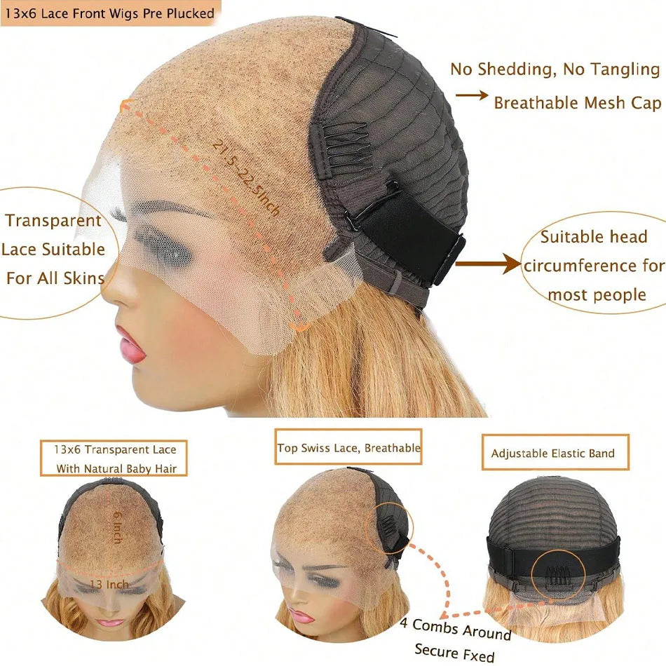 13x6 Body Wave HD Transparent Lace Frontal Wigs Human Hair 30 Inch Honey Blonde Wig Human Hair 200 Density Pre Plucked For Women