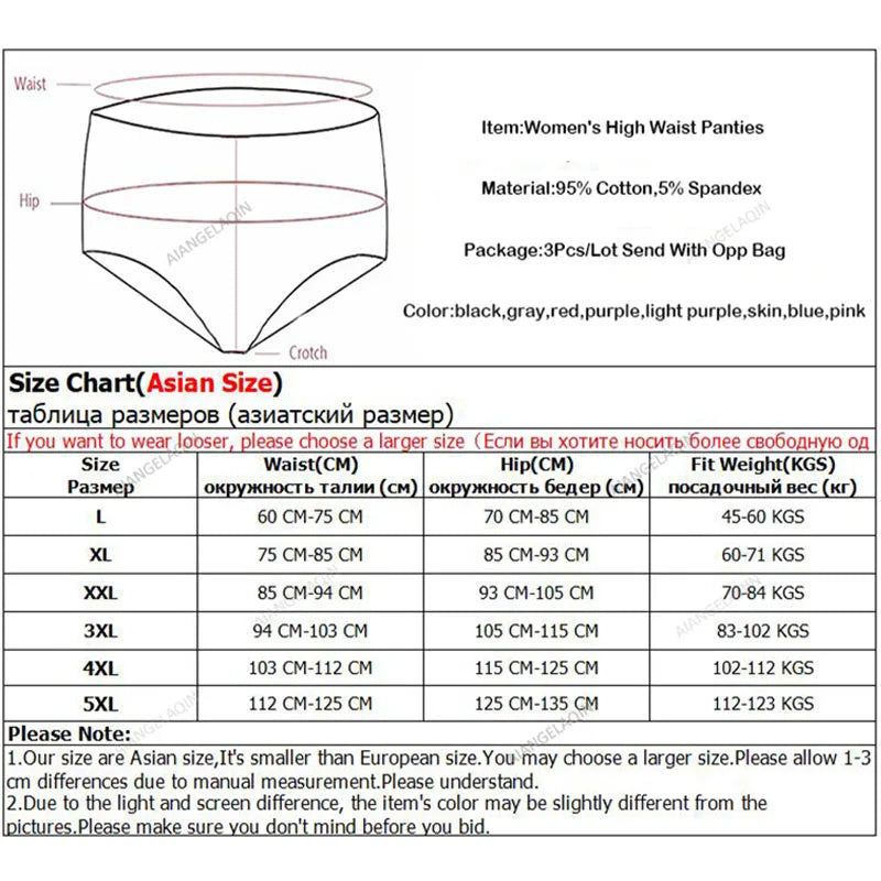 3Pcs/Lot Plus Size Underwear Women High Waist Women's Panties Cotton Brief Girl Breath Panty Abdominal Underpants Ladies L-5XL
