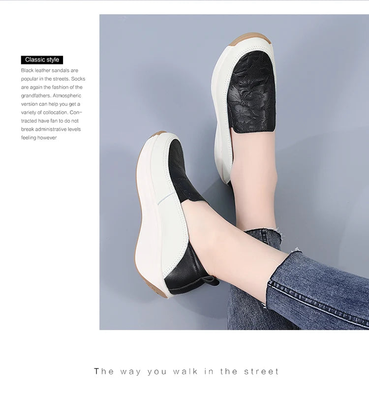 New women's 43 casual shoes, 100% genuine leather breathable and fashionable leather shoes for walking