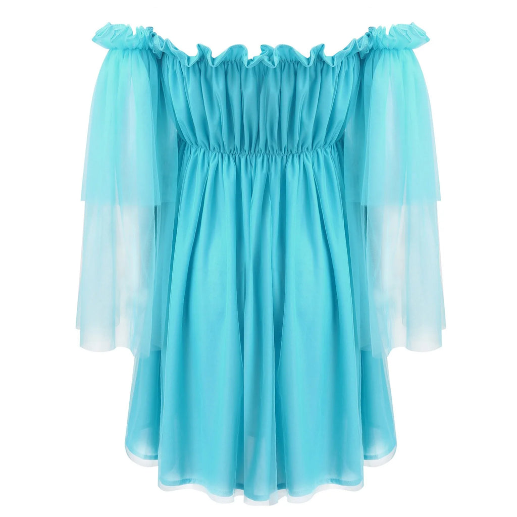 Off Shoulder Ruffle Dresses For Women Elegant Summer High Waist Loose Wedding Dress Summer Women's Dresses Beach Female Dress