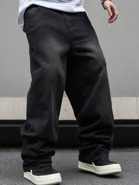 High street American Vibe pleated design micro flared jeans men's loose straight leg hanging wide leg pants men