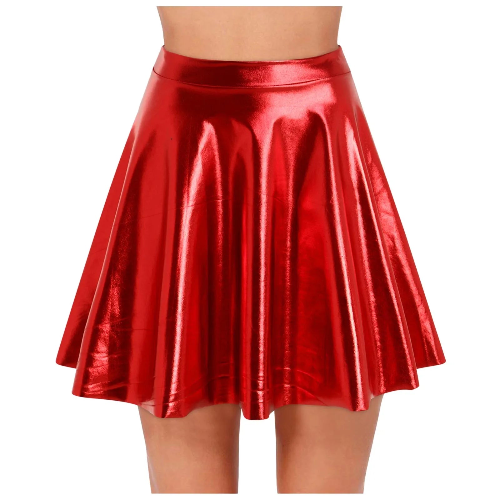 Women's Hight Waist Skirt Shiny Skater Skirt Sparkly Shiny Flared Pleated A Line Mini Skort Girls' Carnival Cosplay Skirt