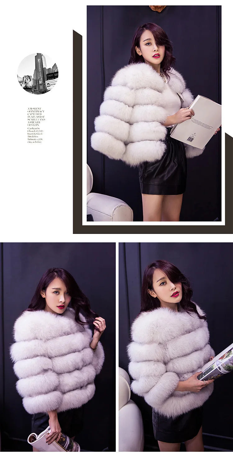 Women Faux Fox Fur Coats Zipper Short Coat Jackets Elegant Thick Warm Solid Jacket Lady Furry Outerwear Elegant Splice Winter