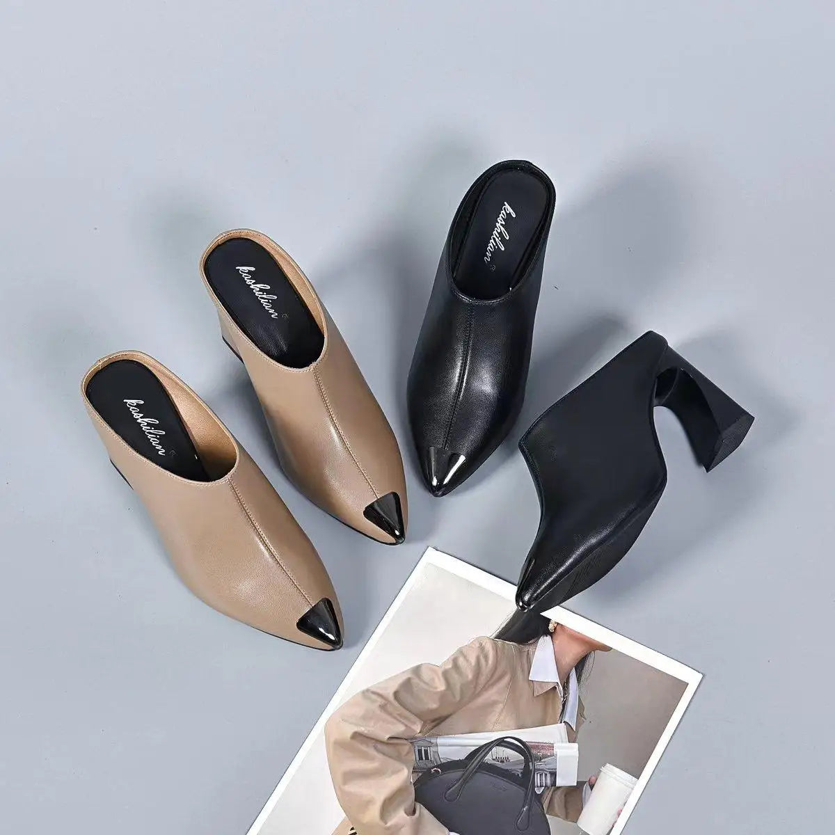 Sandalias Summer 20235 New Women Slipper High Heel Sandal Shoes Ladies Solid Casual PU Leather Slides Pumps Women Heels Shoes