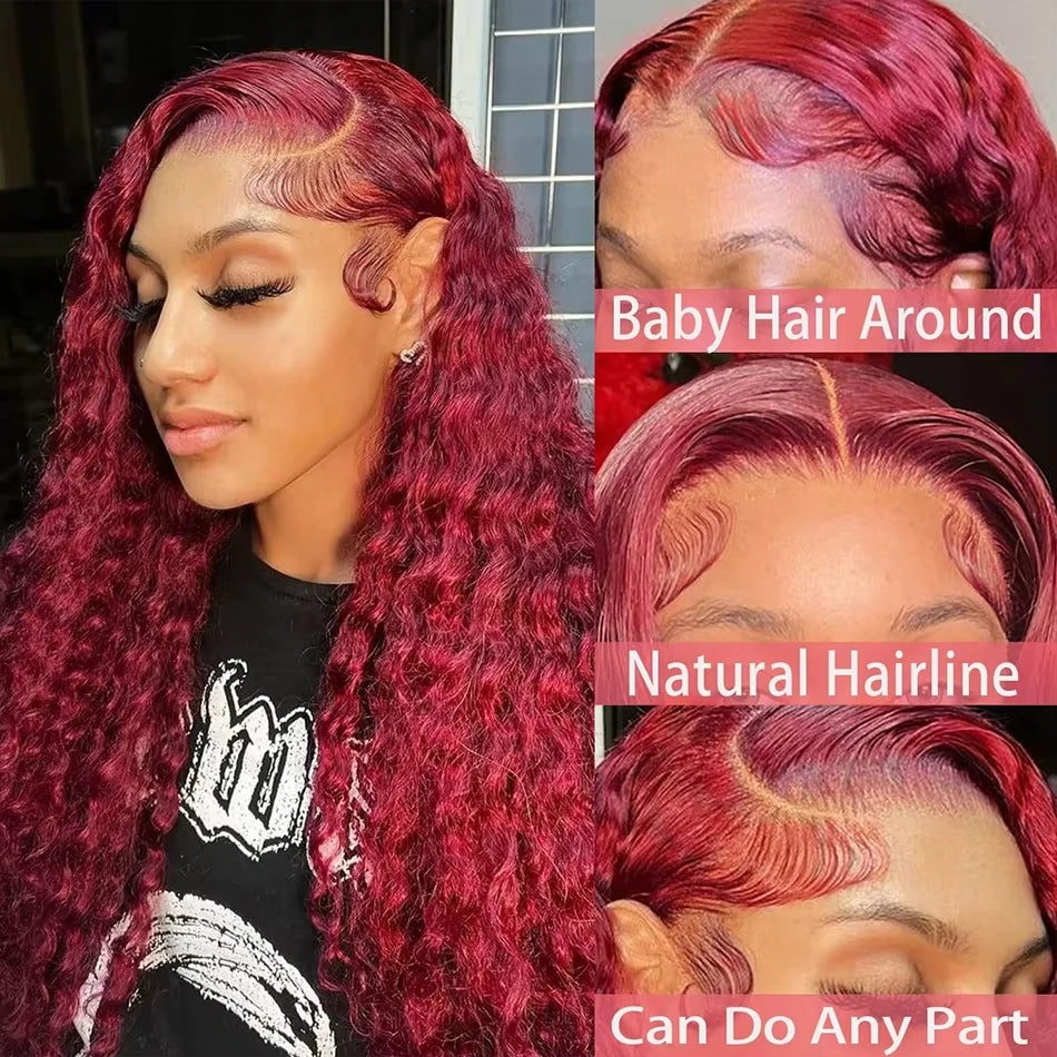 200% Colored 99j Wine Red Human Hair Wig Brazilian 40 Inch Burgundy 13x6 HD Lace Frontal Wig Body Wave 100% Remy Human Hair Wigs