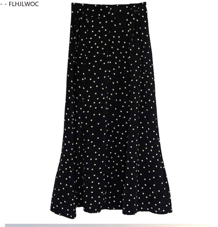 2024 Summer Skirt Long Hot Sales Women Black White Dot Preppy Style Girls Korean Design High Waist Black Skirt 3024