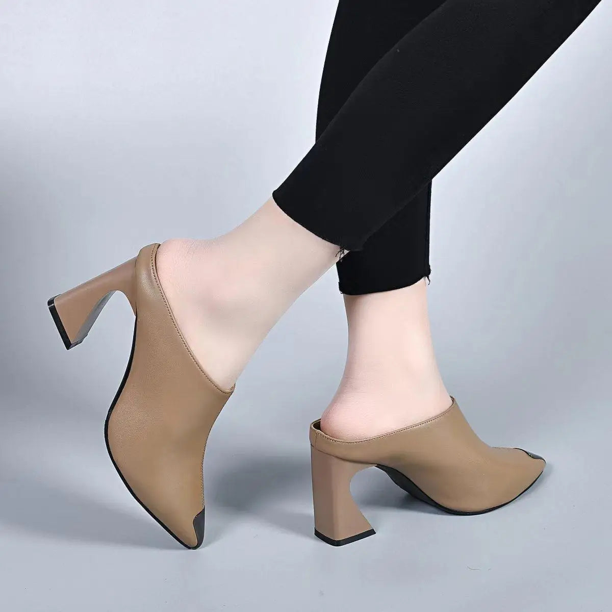 Sandalias Summer 20235 New Women Slipper High Heel Sandal Shoes Ladies Solid Casual PU Leather Slides Pumps Women Heels Shoes