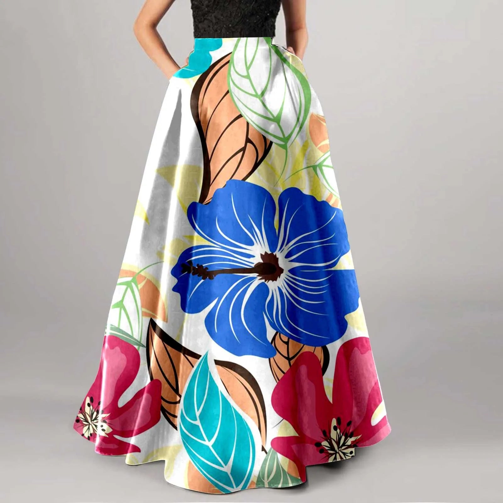 New Colored Flower Wrapped Hip Dresses For Formal Occasions Bohemian Floral Print Maxi Skirt High Waist Pocket Party Dress