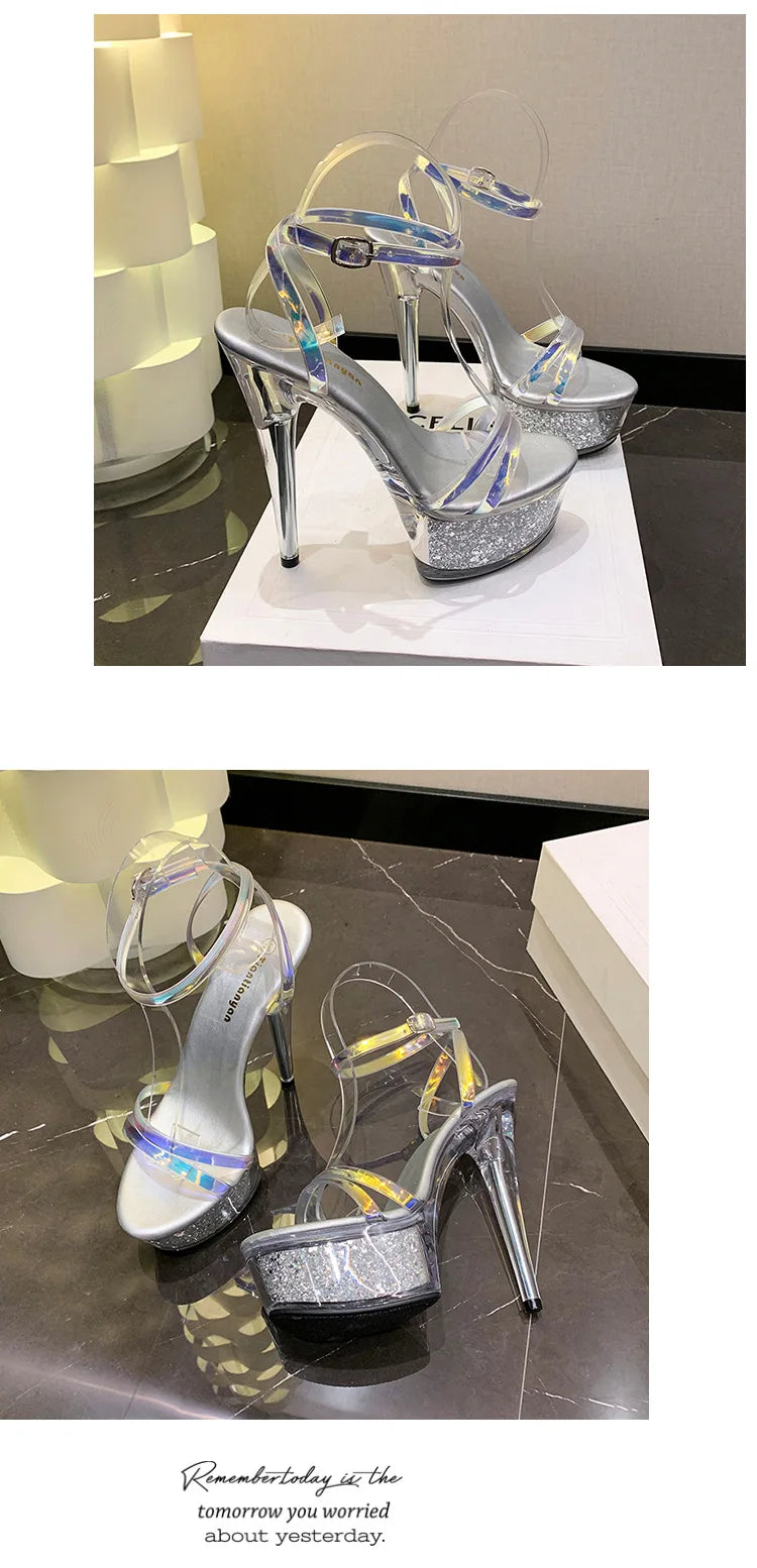 Girls Shoe for Party Club Stripper Heels Women Shoes 2024 Platforms High Heels Sandals Clear Sexy Pole Dance 15cm High Plus Size