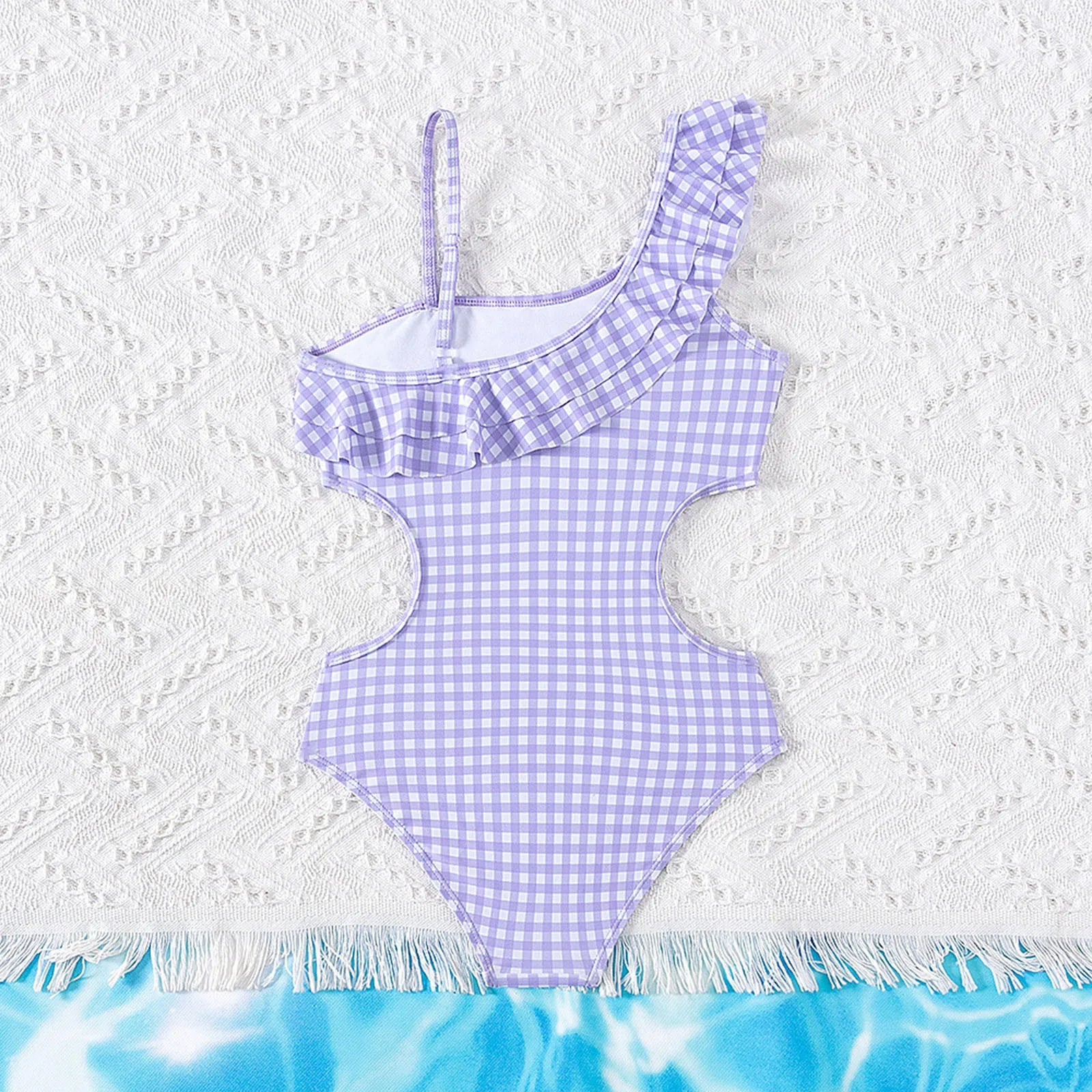 Swimsuit Short Kids Girls Swimsuits One Shoulder Ruffle Swimwear Plaid Bathing Suit Size 12 Swimsuit Girl
