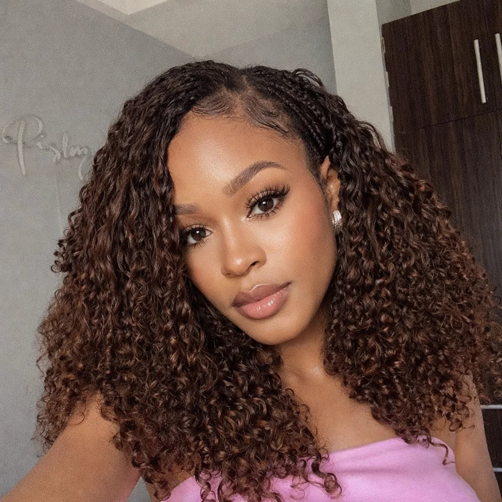 Small Spirals Curly Crochet Human Hair Feather-Line Invisible Knotless Crochet Hair For Women #4 Chocolate Brown Braiding Twist
