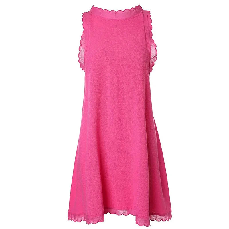 Women Summer Dress Loose Solid Sleeveless Party Mini Dresses For Women Elegant Loose Beach Party Female Dress Vestidos 2023