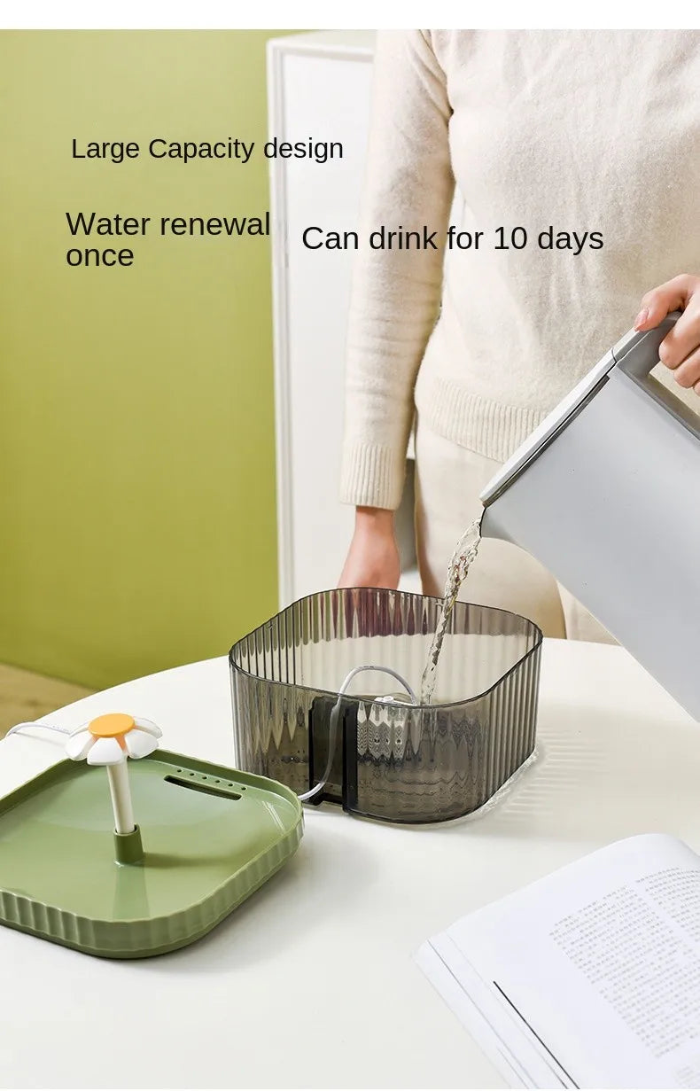 1.5L Cat Water Automatic Quiet Water Wired loop Dispenser Flower USB charge Cat Dogs Pet drinking water with Replacement Filters