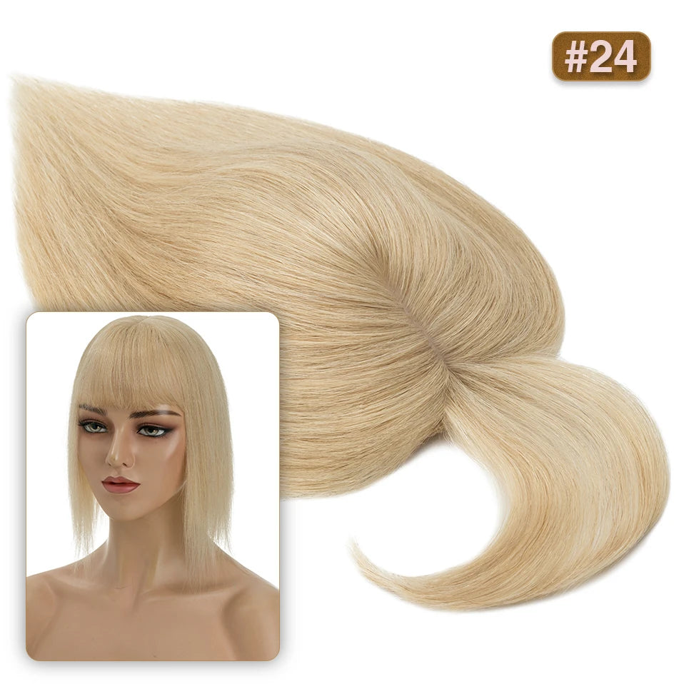S-noilite Natural Hair Topper Wig for Women 10x12cm with Silk Base 3.5x9cm Human Hair Piece with Bangs Hair Clip Included