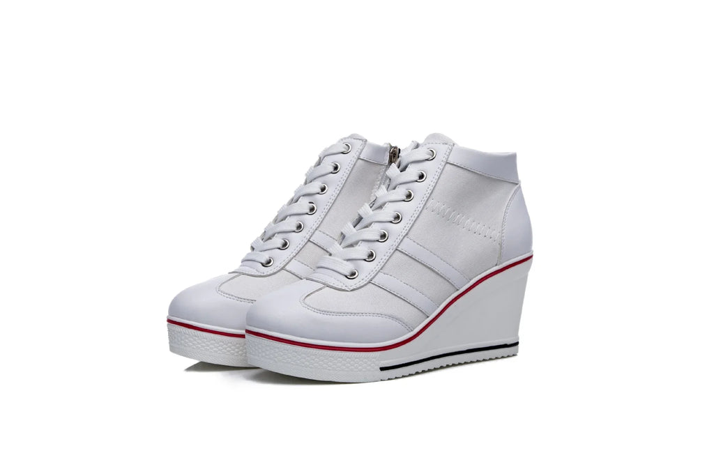Women's Shoes 2026 New Wedge Heel Casual Canvas Shoes Women's Side Chain Lace-up Platform Shoes 8 Cm High Heel Shoes