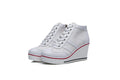 Women's Shoes 2026 New Wedge Heel Casual Canvas Shoes Women's Side Chain Lace-up Platform Shoes 8 Cm High Heel Shoes