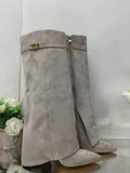 Ladies' Autumn and Winter New Pointed Knee High Women's Boots, Thick High-heeled Long Pants Boots, Fashionable Mid Rise Boots