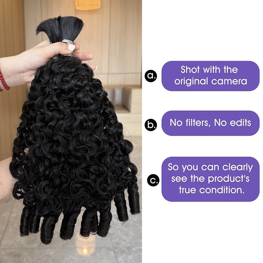 Lemoda Burmese Curly Bulk Human Hair Extension With Spail Ends Boho Braiding No Weft Bundles Virgin Hair 15A 1/2/3/4 PCS 12-32in