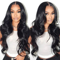 Body Wave 13x4 Lace Front Wig Pre Plucked Remy Brazilian Human Hair Wigs Natural Black 180% Density Transparent Lace Frontal Wig