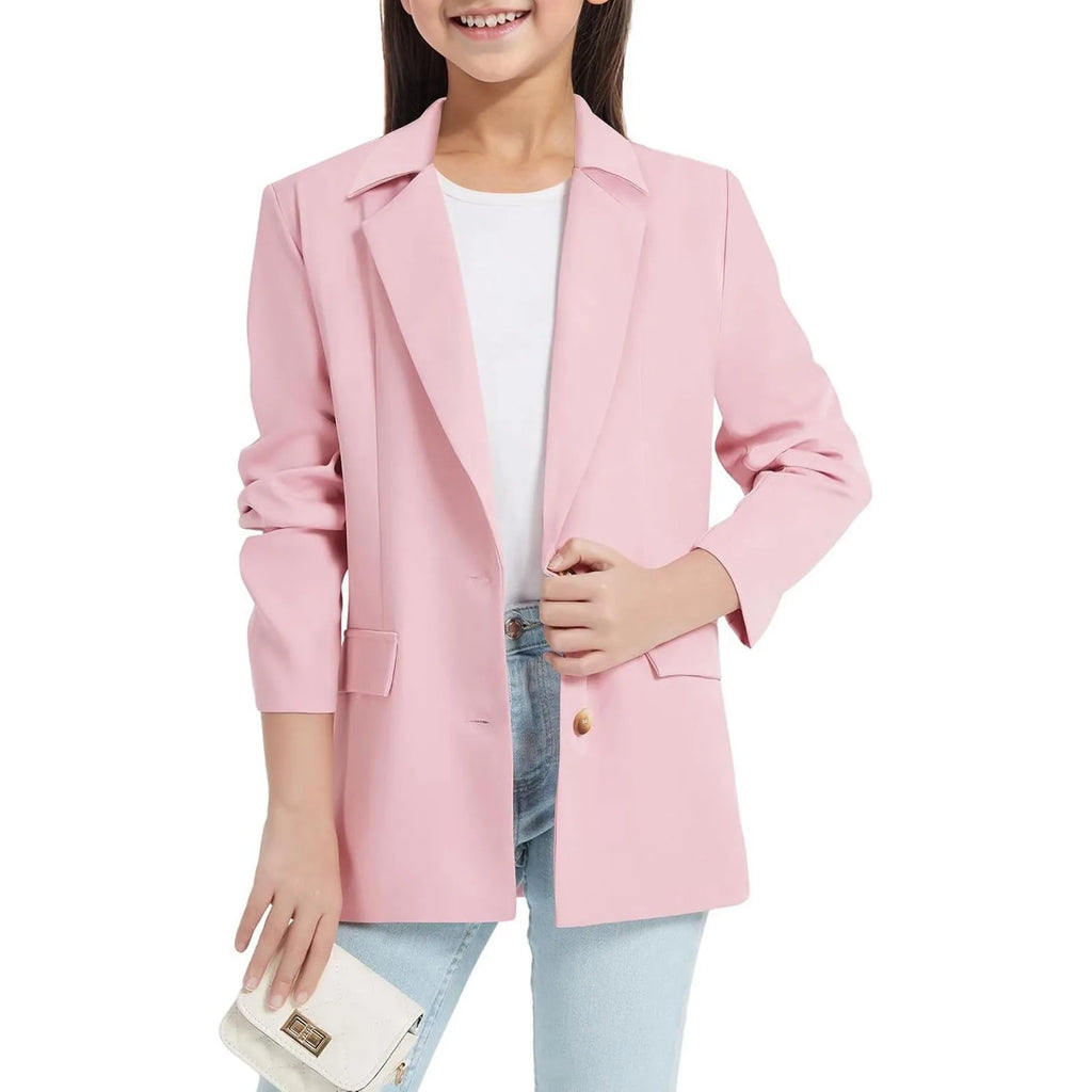 Youth Winter Coat Girls Long Sleeve Shawl Formal Suit Jacket Open Front Inner Pocket For Kids Girls Dress Up Coat Ropa De NiñA