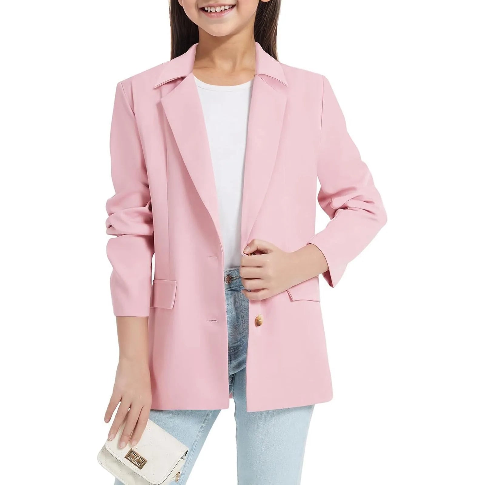 Youth Winter Coat Girls Long Sleeve Shawl Formal Suit Jacket Open Front Inner Pocket For Kids Girls Dress Up Coat Ropa De NiñA