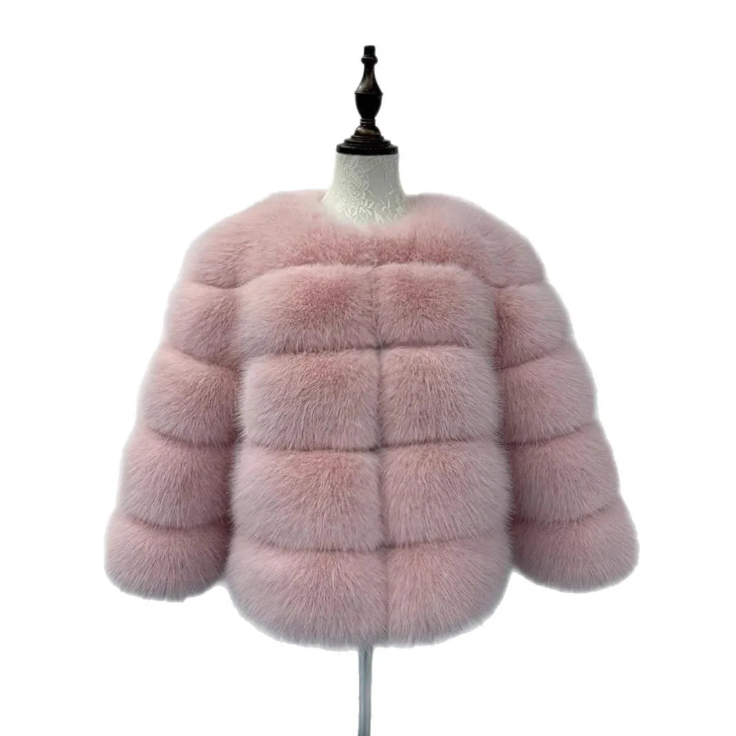 Women Faux Fox Fur Coats Zipper Short Coat Jackets Elegant Thick Warm Solid Jacket Lady Furry Outerwear Elegant Splice Winter