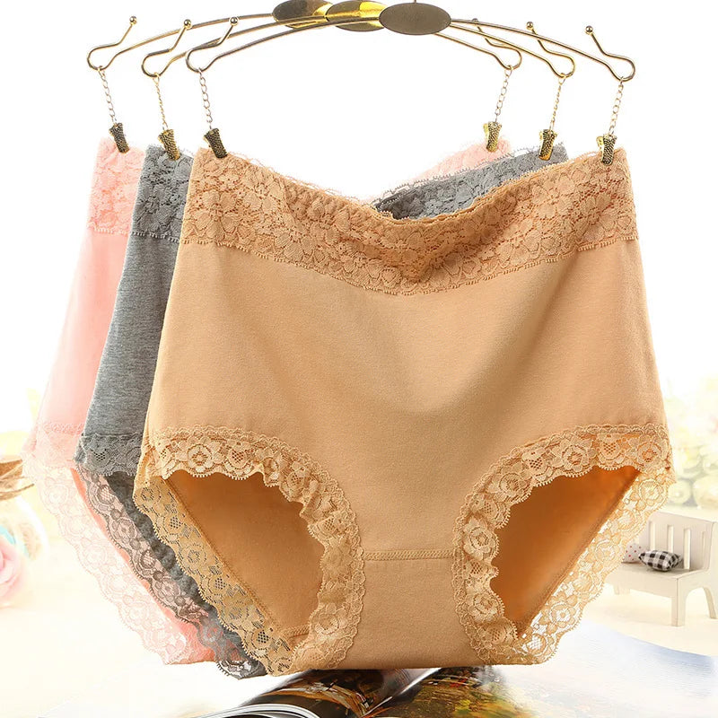 12PCS High quality Cotton Panties Women's Underwear High waist  Lace Resilient Soft  Briefs Abdomen In Slimming lingerie