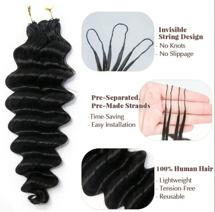 Knotless Pre-Separated Crochet Hair Extensions Human Hair Deep Wave Feather Crochet Braid Human Hair Extensions 60g/pack