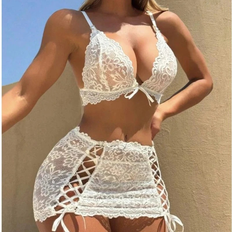 Sexy Lace Bra Set Women Transparent Bra And Panty Garter Underwear Set Erotic Sexy Costumes Underwear Thong Sexy Lingerie Sets