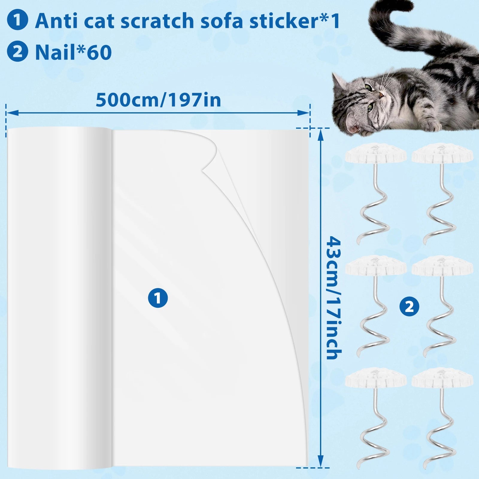 500cm Cat Scratch Deterrent Tape Furniture Protectors for Cats PVC Transparent Self-Adhesive Pet Training Tape for Furniture