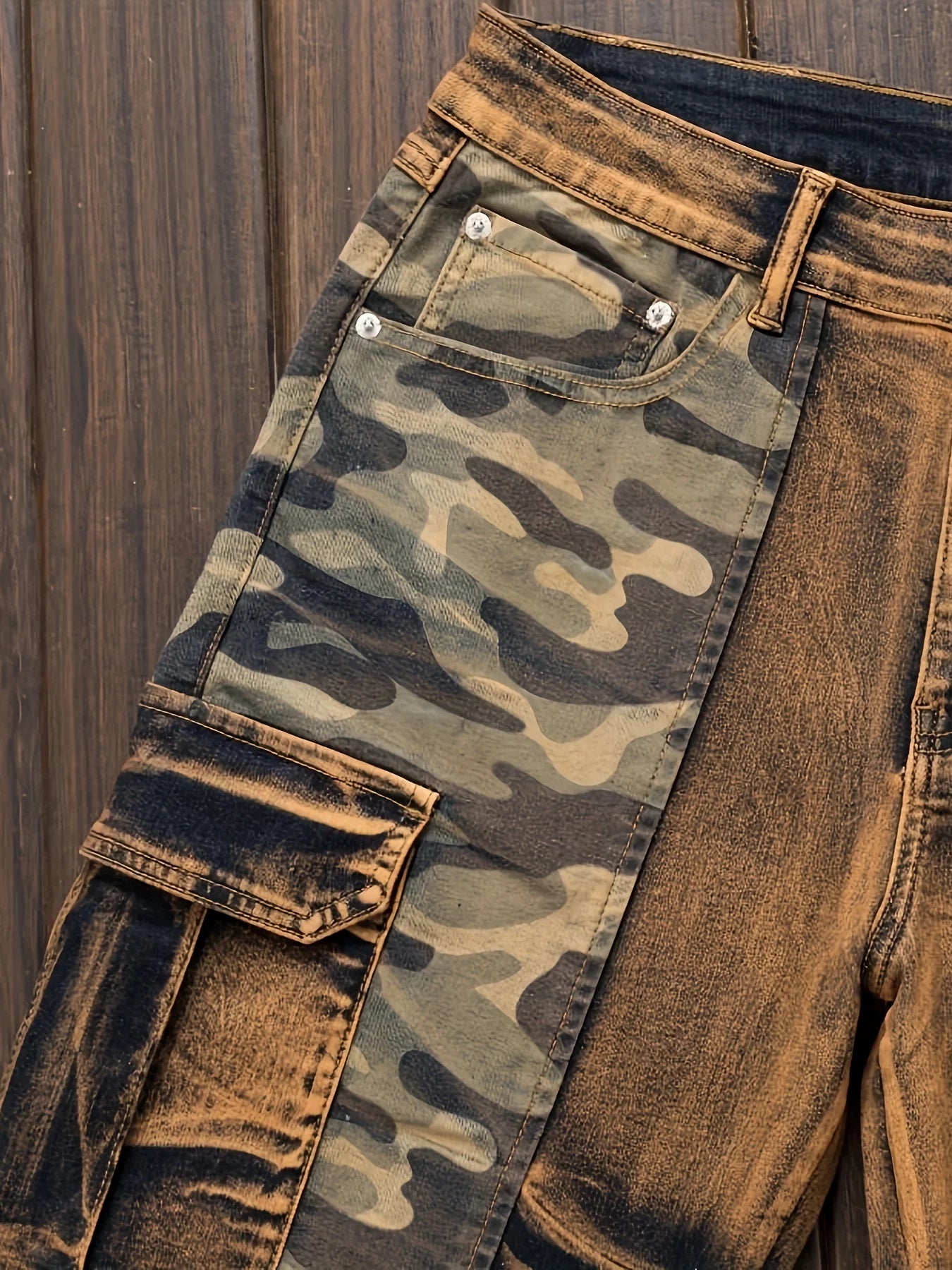 European and American new color contrast retro trend fashion old washed jeans