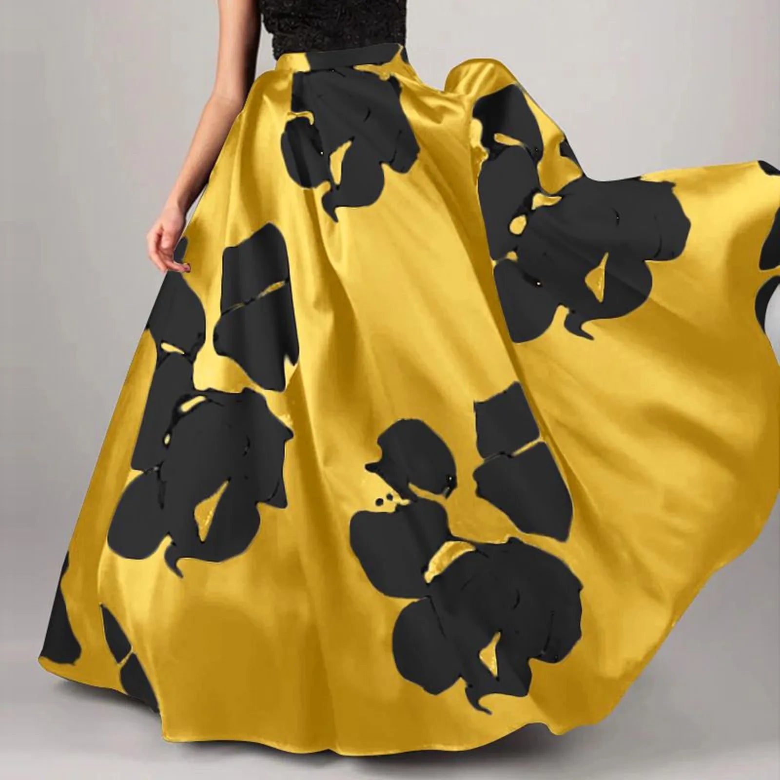 Women's Boho Skirt Vintage High Waist Large Swing Color Blocking A-Line Long Skirt Faldas Female Loose Fit Casual Beach Skirt