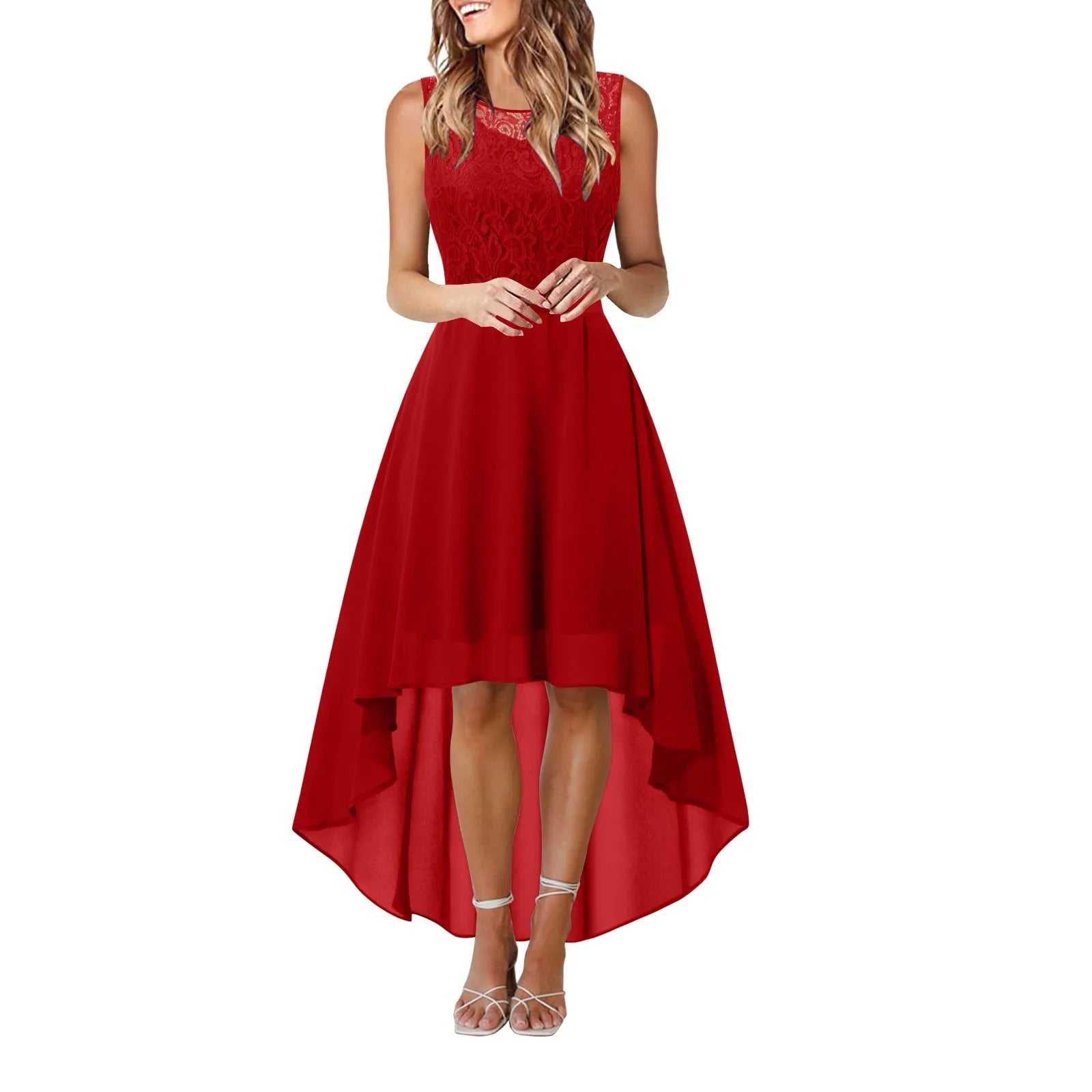 Bow Belt Elegant Irregular Length Women'S Elegant Dresses Sleeveless Chiffon Bridesmaid Cocktail Dress Female Clothing