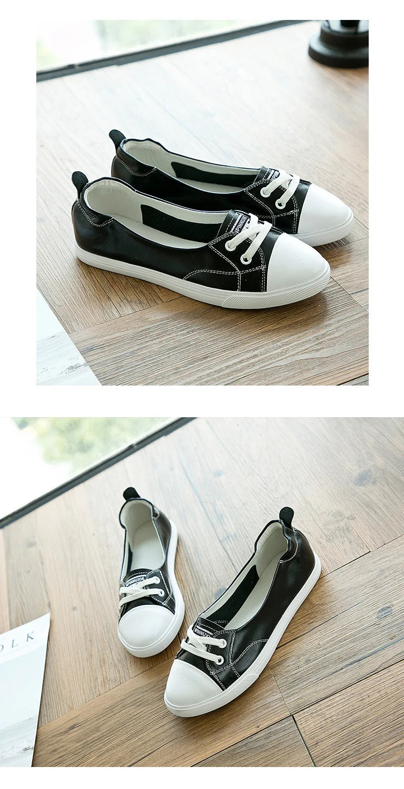 Shallow Mouth Leather Small White Shoes Women's 2026  Flat Shoes Casual Shoes Women Driving Pregnant Women Student Skate Shoes